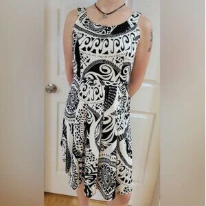 2 for $20 ⚜️ ABG Black & White Abstract Belted A Line MIDI Dress Size 6